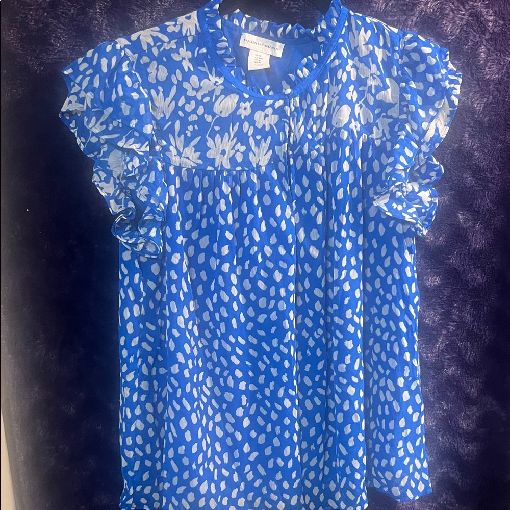 cupcakes & cashmere Blue and White Patterned Blouse